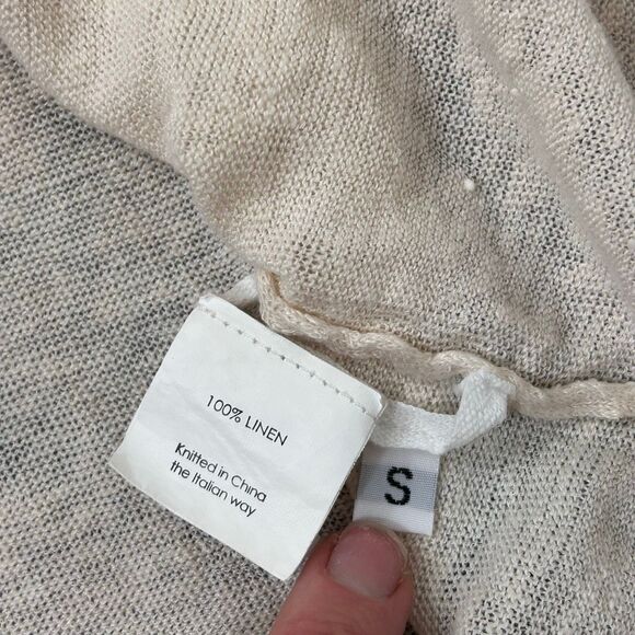 Enza Costa Linen Sweater Top Womens Small Cream Knit 3/4 Sleeve V-Neck Pullover - Picture 9 of 13